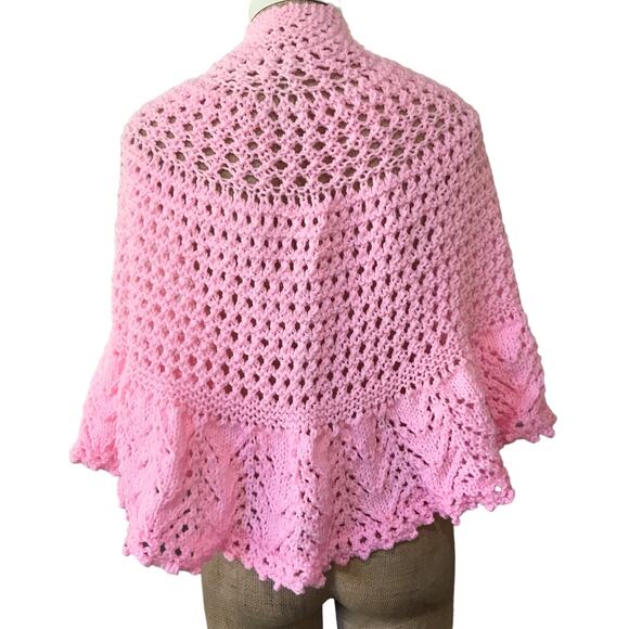 Handmade Crocheted Pink Barbie Shawl Prayer Festival Boho Hippie Custom Made EUC - Picture 2 of 8
